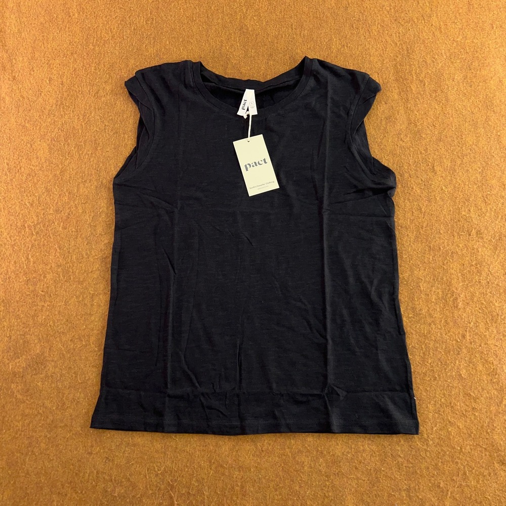 Pact Womens S Black Featherweight Slub Muscle Tee NWT